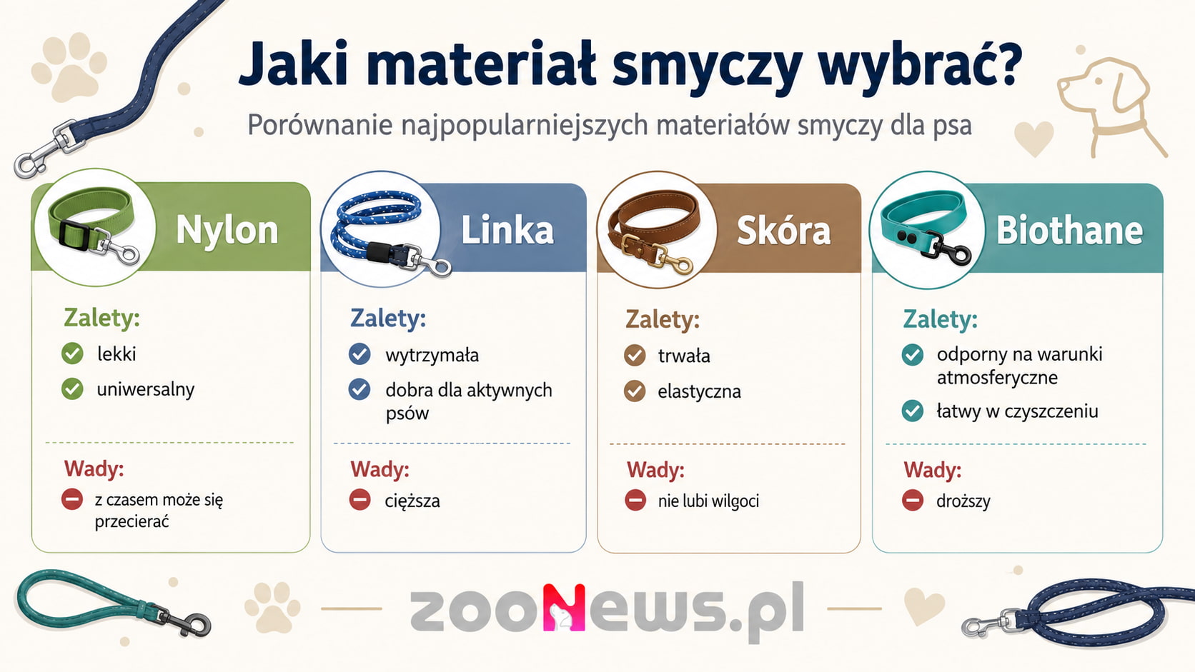 Jaką smycz wybrać dla psa infografika