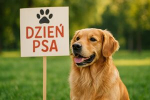 Pies z tablicą pt.: Dzień psa