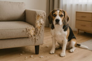 beagle, który pogryzł fotel