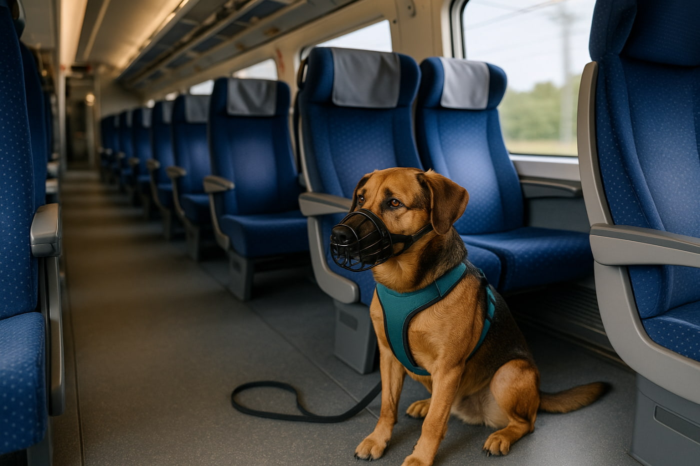Pies w pociągu w wagonie