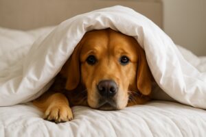 Spanie z psem w łóżku