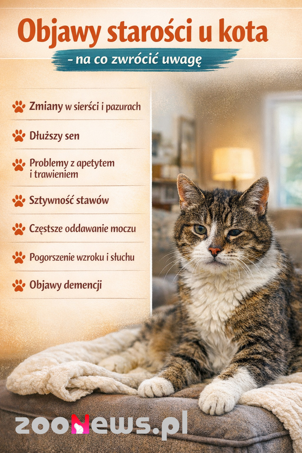 Objawy starości u kota infografika