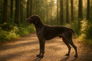 Wyżeł niemiecki krótkowłosy w lesie