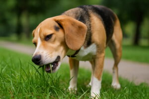 Pies jedzący trawę