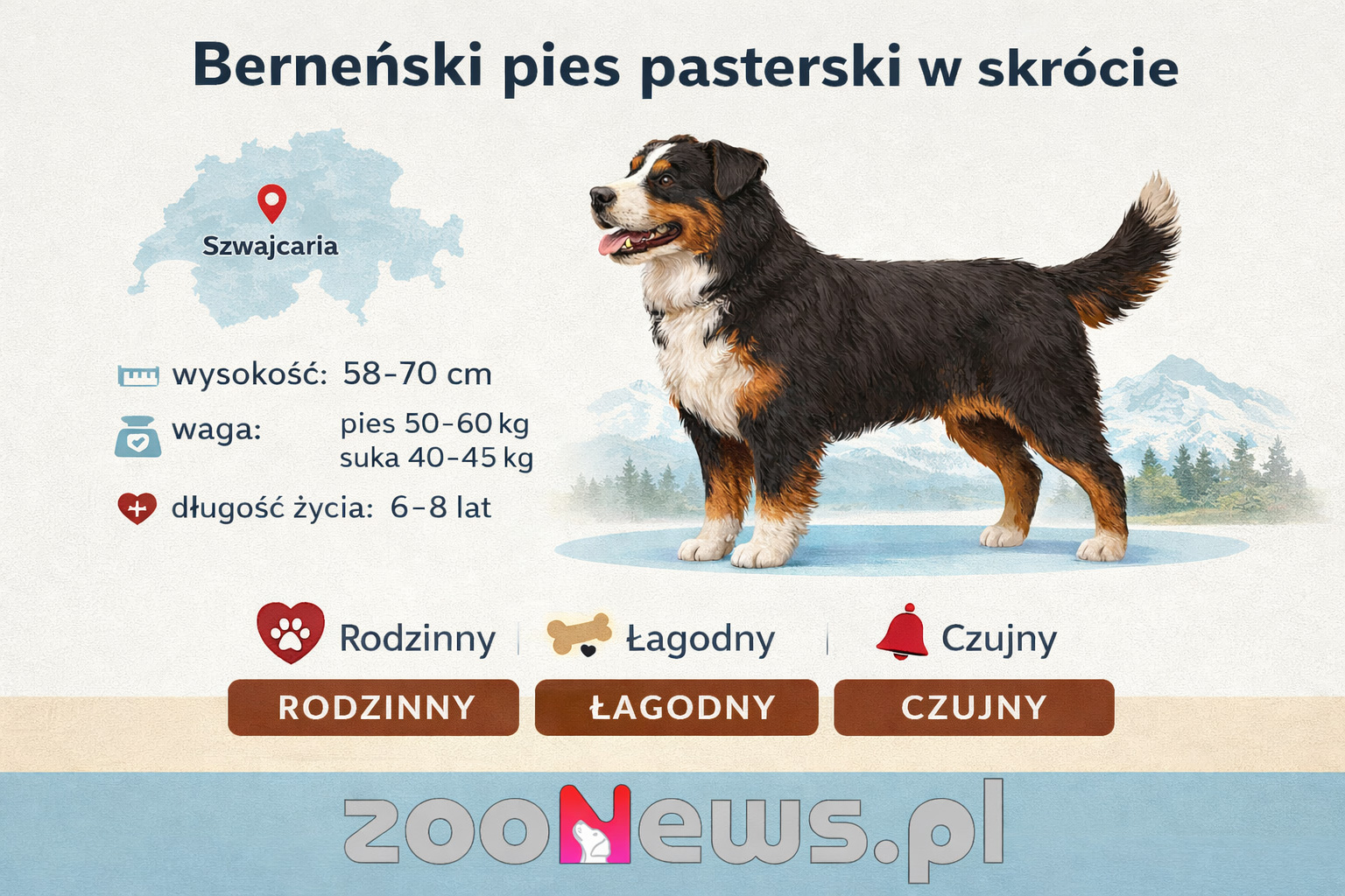 Berneński pies pasterski infografika