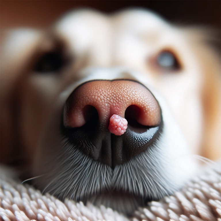 Brodawka u psa na nosie