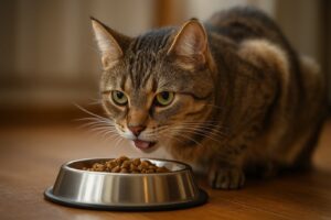 Kot przy misce z karmą