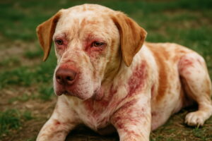 Pies z objawami alergii skórnej