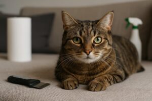 Kot przy narzędziach do usuwania pcheł