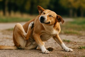 Pies się drapie po ramieniu