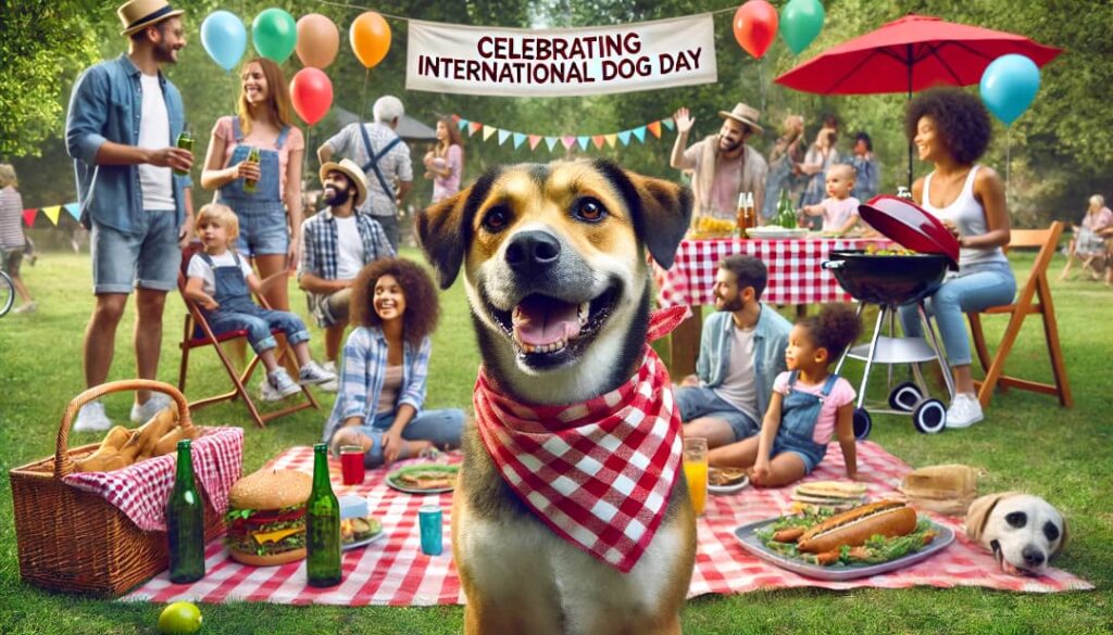 Pies na pikniku z okazji międzynarodowego dnia psa