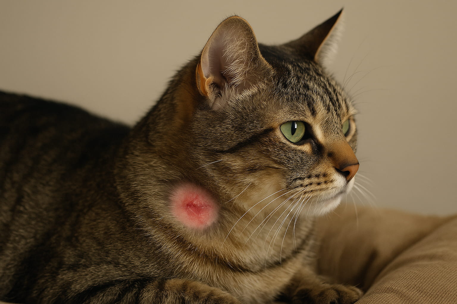 Kot z bakteryjnym zapaleniem skóry na szyi