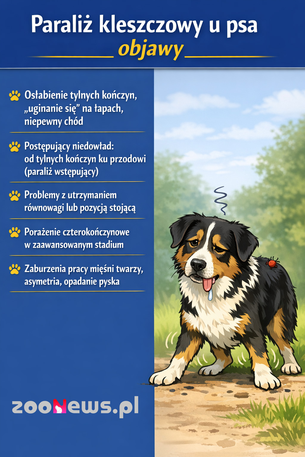 Paraliż kleszczowy u psa infografika