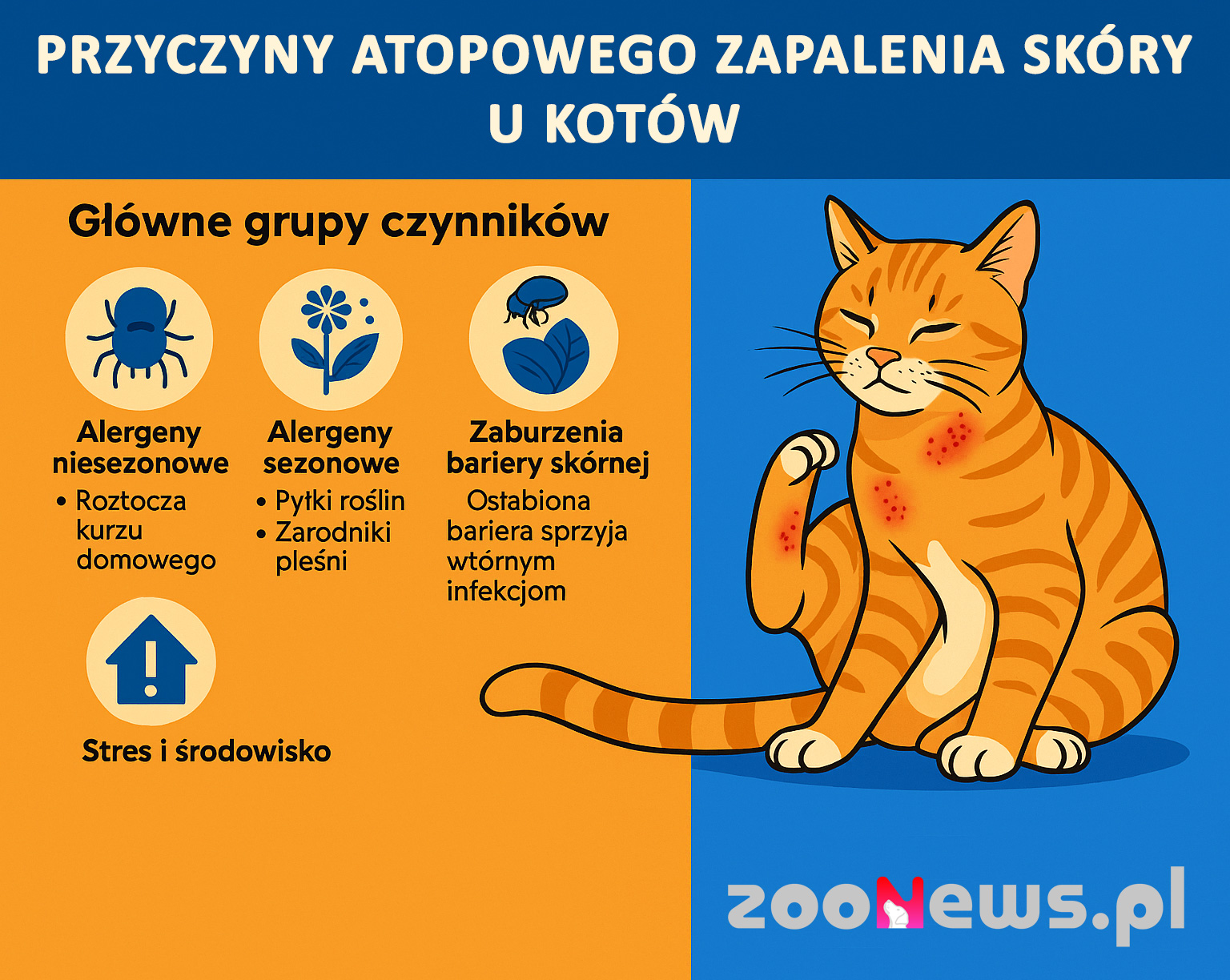 Przyczyny atopowego zapalenia skóry u kotów infografika