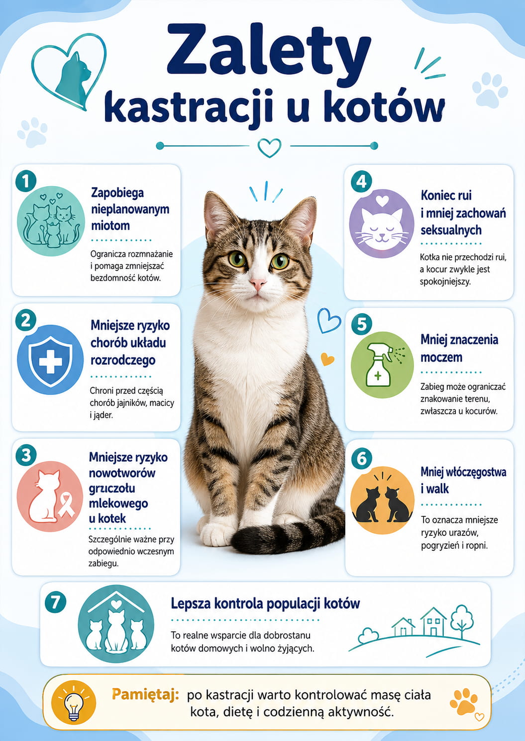 Zalety kastracji kota infografika